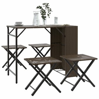 5-delige Tuinset inklapbaar poly rattan bruin  1