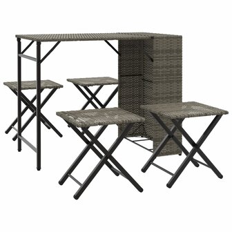 5-delige Tuinset inklapbaar poly rattan grijs  2