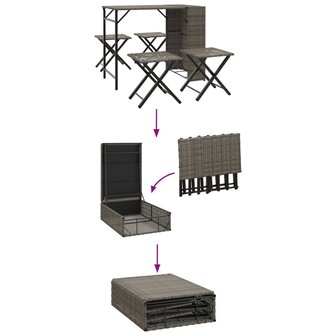 5-delige Tuinset inklapbaar poly rattan grijs  8