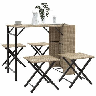 5-delige Tuinset inklapbaar poly rattan beige  1