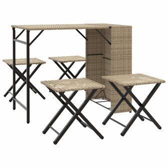 5-delige Tuinset inklapbaar poly rattan beige  2