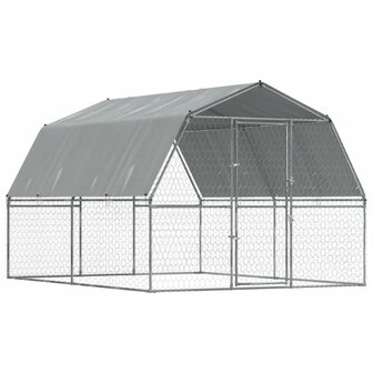 Hondenkennel met dak en deur gegalvaniseerd staal zilverkleurig 2