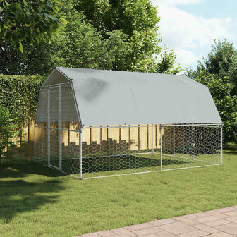 Hondenkennel met dak en deur gegalvaniseerd staal zilverkleurig 3