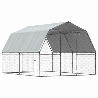 Hondenkennel met dak en deur gegalvaniseerd staal zilverkleurig 6