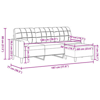 Driezitsbank met voetenbank 180 cm fluweel geel 7