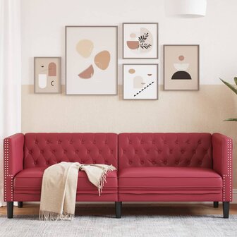 Driezitsbank Chesterfield-stijl kunstleer wijnrood 1