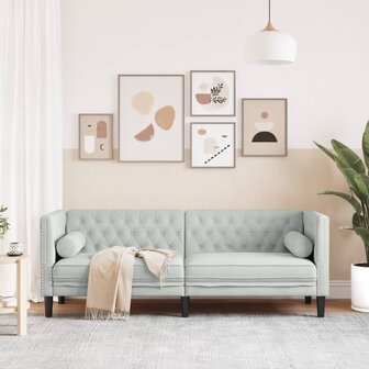 Driezitsbank Chesterfield-stijl met bolsters fluweel lichtgrijs 3