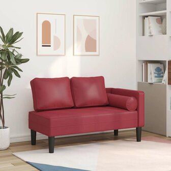 Chaise longue met kussens kunstleer wijnrood 1