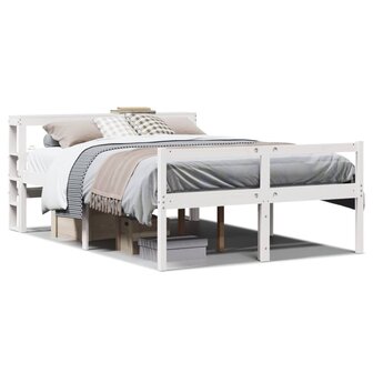 Seniorenbed met hoofdbord massief grenenhout wit 160x200 cm 2