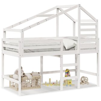 Halfhoogslaper met ladder en bedhuis grenenhout wit 90x200 cm 2