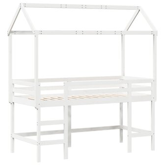 Halfhoogslaper met ladder en bedhuis grenenhout wit 90x200 cm 3