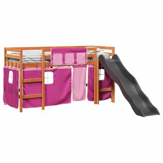 Kinderhoogslaper met gordijnen 80x200 cm grenenhout roze 4