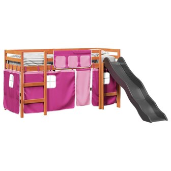 Kinderhoogslaper met gordijnen 90x190 cm grenenhout roze 4