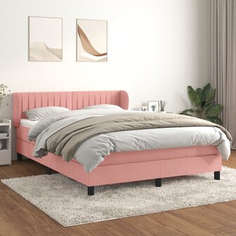 Boxspring met matras fluweel roze 140x200 cm 1