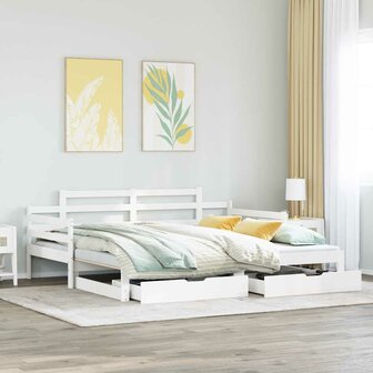 Slaapbank met onderschuifbed/lades zonder matras 90x190 cm wit 1