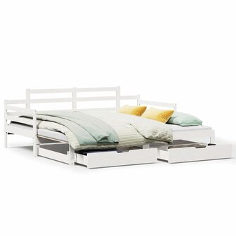Slaapbank met onderschuifbed/lades zonder matras 90x190 cm wit 2