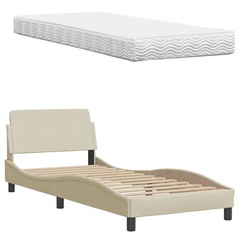 Bed met matras stof cr&egrave;mekleurig 80x200 cm 8