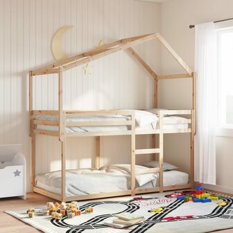Stapelbed 75x190 cm met dak massief grenenhout 1