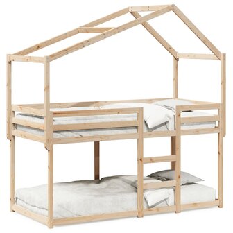 Stapelbed 75x190 cm met dak massief grenenhout 2
