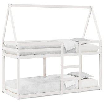 Stapelbed met dak massief grenenhout wit 75x190 cm 2