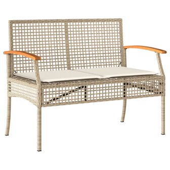 Tuinbank met kussen poly rattan en acaciahout beige 2