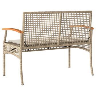 Tuinbank met kussen poly rattan en acaciahout beige 6