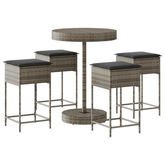 5-delige Tuinbarset met kussens poly rattan grijs 2