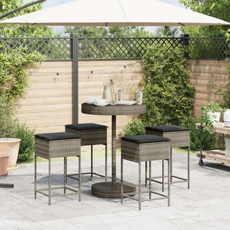 5-delige Tuinbarset met kussens poly rattan grijs 3
