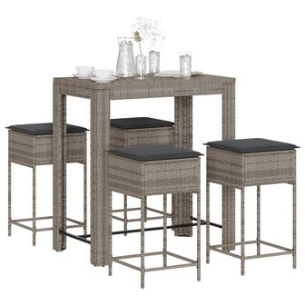 5-delige Tuinbarset met kussens poly rattan grijs 1