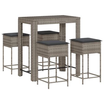 5-delige Tuinbarset met kussens poly rattan grijs 2