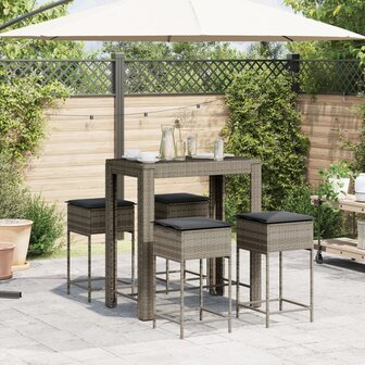 5-delige Tuinbarset met kussens poly rattan grijs 3
