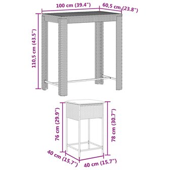 5-delige Tuinbarset met kussens poly rattan grijs 8