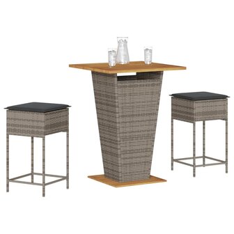 3-delige Tuinbarset met kussens poly rattan grijs 1