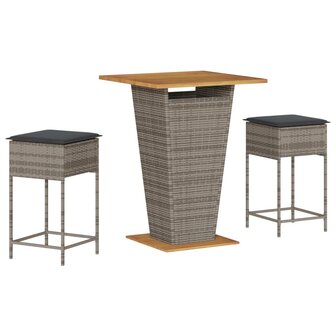 3-delige Tuinbarset met kussens poly rattan grijs 2