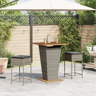 3-delige Tuinbarset met kussens poly rattan grijs 3