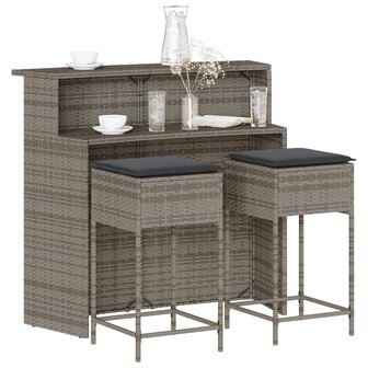 3-delige Tuinbarset met kussens poly rattan grijs 1