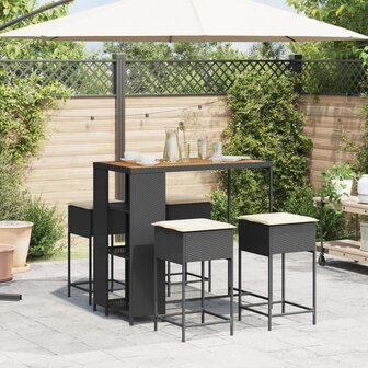 5-delige Tuinbarset met kussens poly rattan zwart 3