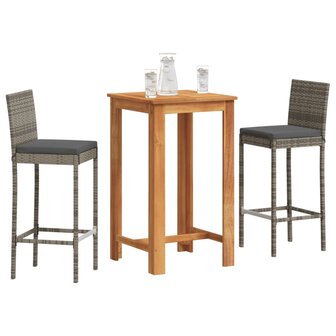3-delige Tuinbarset massief acaciahout en poly rattan grijs 1