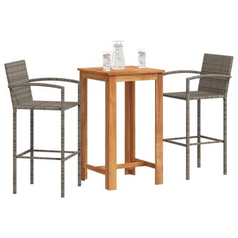 3-delige Tuinbarset massief acaciahout en poly rattan grijs 1
