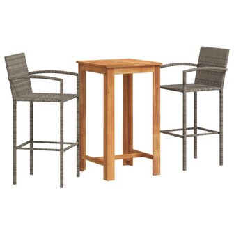 3-delige Tuinbarset massief acaciahout en poly rattan grijs 2