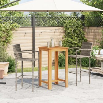 3-delige Tuinbarset massief acaciahout en poly rattan grijs 3