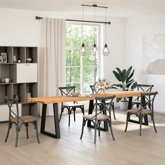 Eettafel met natuurlijke rand 320x80x74 cm massief eikenhout 2