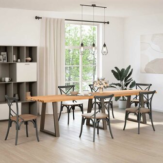 Eettafel met natuurlijke rand 320x80x74 cm massief eikenhout 2