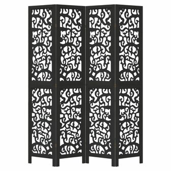 Kamerscherm met 4 panelen massief paulowniahout zwart 4