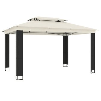 Prieel met dubbel dak 3,94x2,96 m staal cr&egrave;mekleurig 2