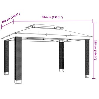 Prieel met dubbel dak 3,94x2,96 m staal cr&egrave;mekleurig 8