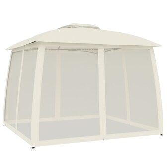 Prieel zijwanden van gaas en dubbel dak 2,93x2,93 m staal cr&egrave;me 2