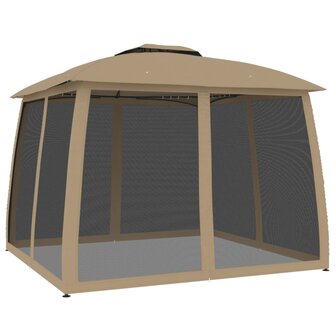 Prieel zijwanden van gaas en dubbel dak 2,93x2,93 m staal taupe 2