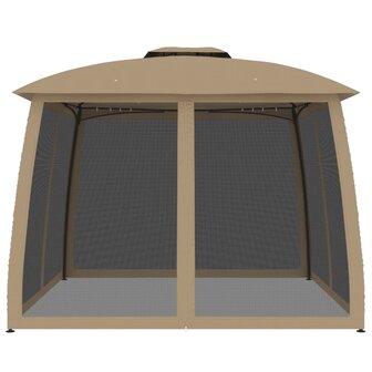 Prieel zijwanden van gaas en dubbel dak 2,93x2,93 m staal taupe 3