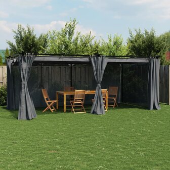 Prieel met gordijnen 6x3 m staal antracietkleurig 1